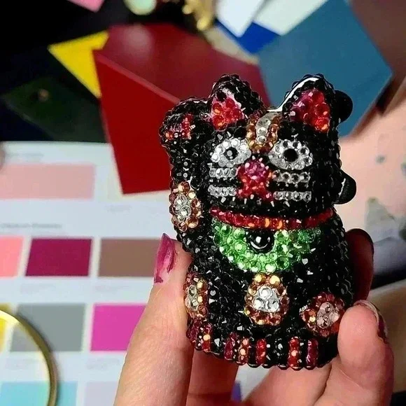 Rhinestones black lucky cat trinket box jewelry box small size good luck kitten - Picture 7 of 15